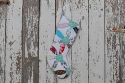 Hand Quilted Christmas Stocking Vintage Joseph's Coat Quilt - thumbnail 1