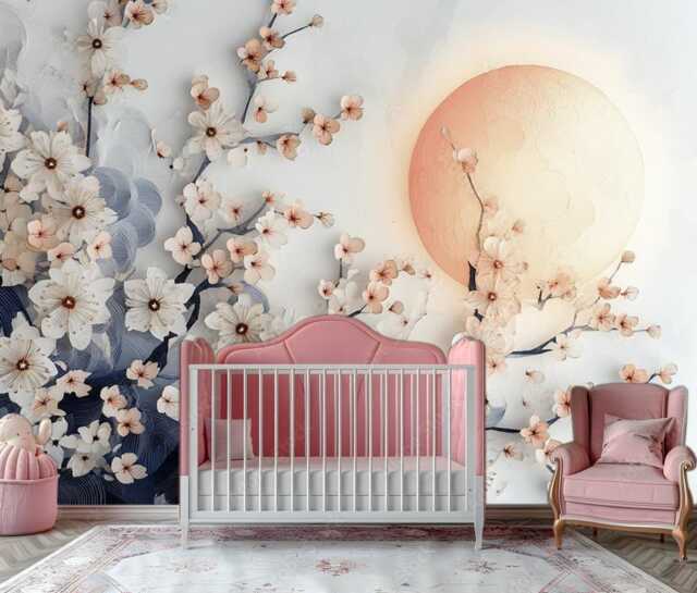 Sakura Wall Mural Cherry Blossom Tree With Pink Flowers Decor Wallpaper Customizable Japanese Flower Wallpaper Removable - image 1