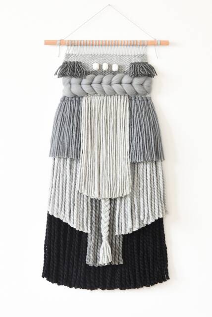 Boho Woven Wall Hanging, Chunky Wool Tapestry in Gray For Living Room Or Bedroom, Textured Fiber Art, Handmade Rustic Decor - image 1