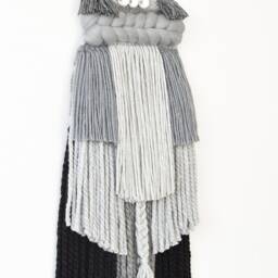 Boho Woven Wall Hanging, Chunky Wool Tapestry in Gray For Living Room Or Bedroom, Textured Fiber Art, Handmade Rustic Decor - thumbnail 3