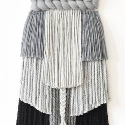 Boho Woven Wall Hanging, Chunky Wool Tapestry in Gray For Living Room Or Bedroom, Textured Fiber Art, Handmade Rustic Decor - thumbnail 2
