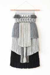 Boho Woven Wall Hanging, Chunky Wool Tapestry in Gray For Living Room Or Bedroom, Textured Fiber Art, Handmade Rustic Decor - thumbnail 1
