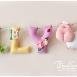 Baby Wall Art, Floral Sheep Baby Decor, Felt Name Banner, Nursery Shower, Gift, Kids Room Personalized Gift - thumbnail 3