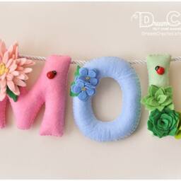 Baby Wall Art, Floral Sheep Baby Decor, Felt Name Banner, Nursery Shower, Gift, Kids Room Personalized Gift - thumbnail 2