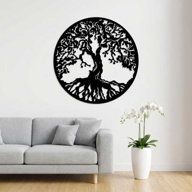 Black Steel Tree Of Life Wall Decor, Modern Scandinavian Art - 40''-100cm - image 1