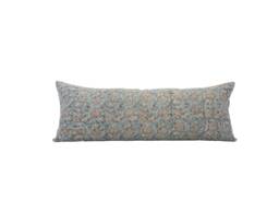 Celeste -- 14x36 Blue & Brown Floral Linen Pillow Cover Block Print Long Lumbar Bed Coastal - thumbnail 1