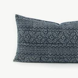 Hmong Batik Lumbar Pillow Cover, Handspun Indigo Cushion - 13x24 - thumbnail 4