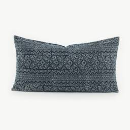 Hmong Batik Lumbar Pillow Cover, Handspun Indigo Cushion - 13x24