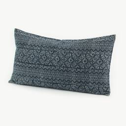 Hmong Batik Lumbar Pillow Cover, Handspun Indigo Cushion - 13x24 - thumbnail 3