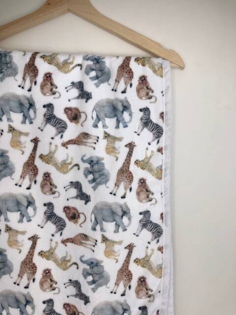 Handmade Safari Animal Fleece Baby Blanket, Kids Throw - image 1