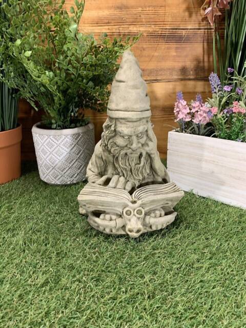Stone Garden Tree Wizard Reading Book Hand Cast Statue Ornament - image 1