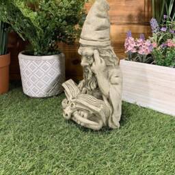 Stone Garden Tree Wizard Reading Book Hand Cast Statue Ornament - thumbnail 2