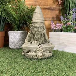 Stone Garden Tree Wizard Reading Book Hand Cast Statue Ornament - thumbnail 4