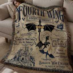 Fantasy Dragon Woven Blanket, Basgiath War College Throw, Fourth Wing Rider Throw Book Inspired Decor - thumbnail 3