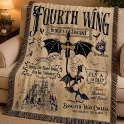 Fantasy Dragon Woven Blanket, Basgiath War College Throw, Fourth Wing Rider Throw Book Inspired Decor - thumbnail 2