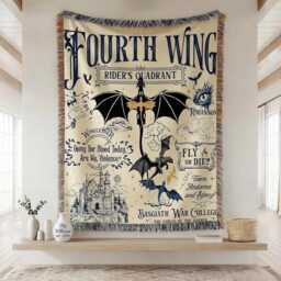 Fantasy Dragon Woven Blanket, Basgiath War College Throw, Fourth Wing Rider Throw Book Inspired Decor - thumbnail 1
