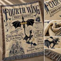 Fantasy Dragon Woven Blanket, Basgiath War College Throw, Fourth Wing Rider Throw Book Inspired Decor - thumbnail 4