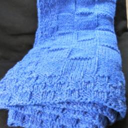 Dusty Blue Baby Blanket Hand Knitted in A Minimalist Check. Acrylic, Cotton, Wool - thumbnail 4