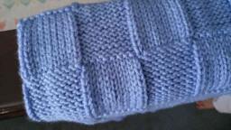 Dusty Blue Baby Blanket Hand Knitted in A Minimalist Check. Acrylic, Cotton, Wool