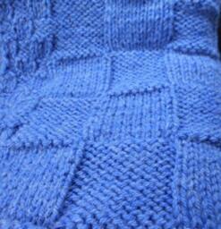 Dusty Blue Baby Blanket Hand Knitted in A Minimalist Check. Acrylic, Cotton, Wool - thumbnail 3
