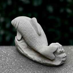 Garden White Fish Sculpture Outdoor Statue Concrete Figurine Cement Pond Ornament Front Door Decoration Handmade Lover Gift - thumbnail 3