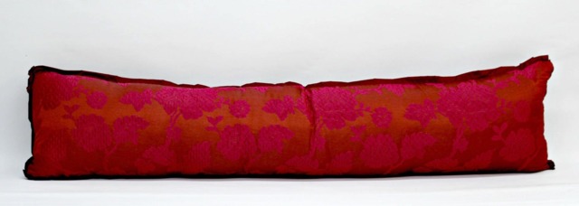 Extra Long Cranberry Floral Custom Decorative Pillow, Gorgeous Throw Pillow With Front, Velvet Back, Size 52 X 14 - image 1