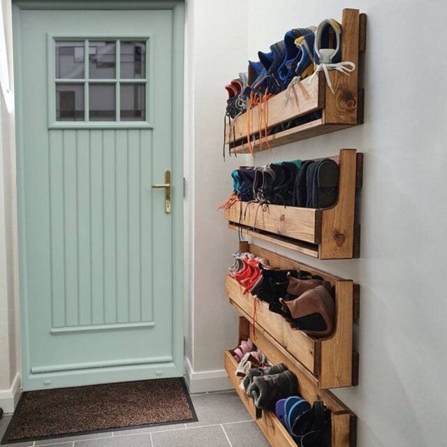 Unique Shabby Chic Pallet Wood Floating Shoe Rack Ideal Storage - image 1