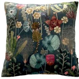 Herbarium Velvet Cushion Cover Botanical Teal Green Pink Yellow Blue Exotic Plants - thumbnail 2
