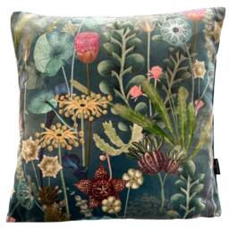 Herbarium Velvet Cushion Cover Botanical Teal Green Pink Yellow Blue Exotic Plants - thumbnail 1