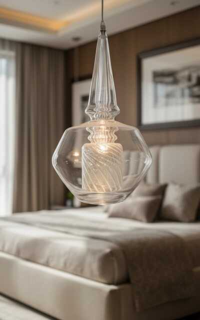 Blown Glass Pendant Light - Smoke Gray Ribbed Glass, Modern Lighting - image 1