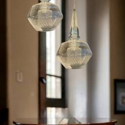 Blown Glass Pendant Light - Smoke Gray Ribbed Glass, Modern Lighting - thumbnail 3