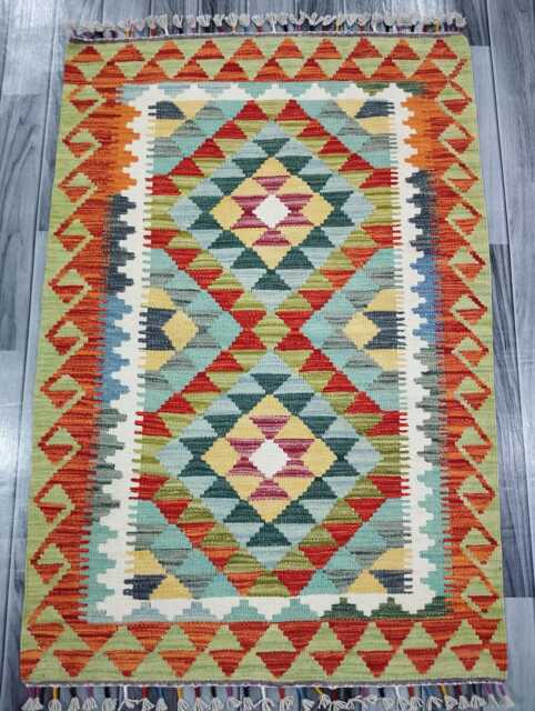 Kilim Rug Classic, Handmade Artisan Afghan Turkish Scandinavian Navajo Bohemian Wool Flatweave Multicolour 122x82 cm - image 1