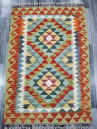 Kilim Rug Classic, Handmade Artisan Afghan Turkish Scandinavian Navajo Bohemian Wool Flatweave Multicolour 122x82 cm - thumbnail 1