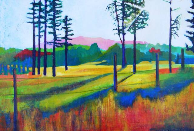 "Colorful Abstract Landscape Print With Matte ""By The Road"