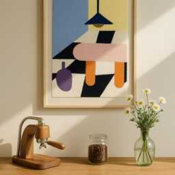 Framed 3D Textile Art Geometric Embroidery Wall Decor - thumbnail 2