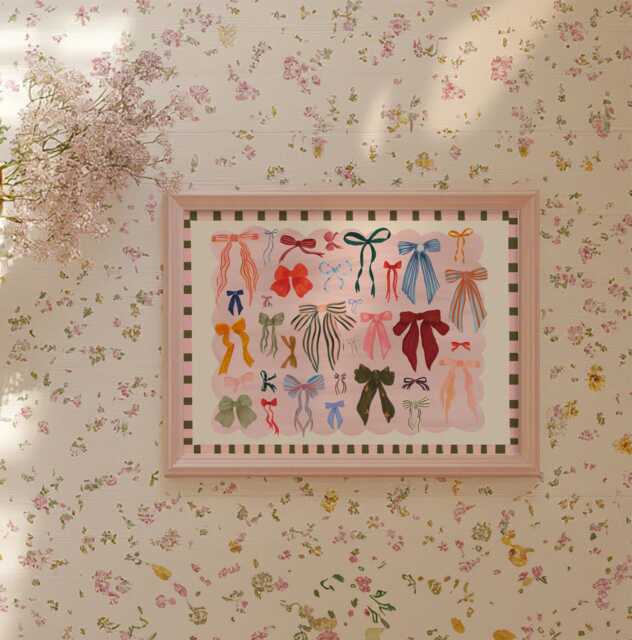 Colorful Bows Art Print Landscape Hand Drawn Coquette Home Decor - image 1