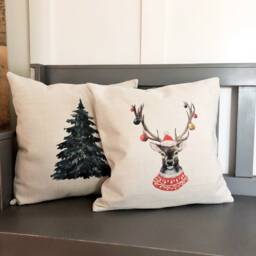 Reindeer Christmas Sweater Pillow Cover - Farmhouse Linen - thumbnail 3
