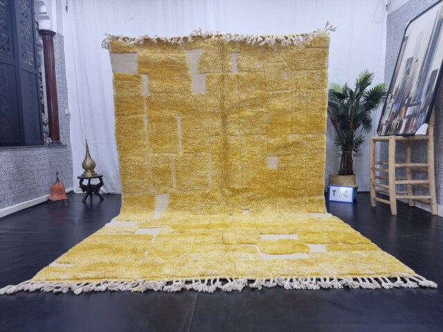 Cute Moroccan Rug, Moroccan Handmade Rug, Yellow & White Abstract Orange Wool Carpet, Tufted Berber Handwoven Rug - image 1