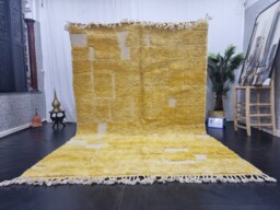 Cute Moroccan Rug, Moroccan Handmade Rug, Yellow & White Abstract Orange Wool Carpet, Tufted Berber Handwoven Rug - thumbnail 1