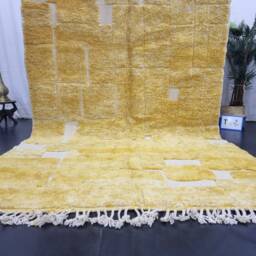 Cute Moroccan Rug, Moroccan Handmade Rug, Yellow & White Abstract Orange Wool Carpet, Tufted Berber Handwoven Rug - thumbnail 3