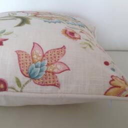 Linen Floral Pillow Cover Ophilia Blossom Ivory Cushion - thumbnail 2