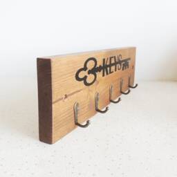 Rustic Wooden Key Holder Entryway Hall Decor With Antique Gold Hooks - thumbnail 3