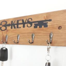 Rustic Wooden Key Holder Entryway Hall Decor With Antique Gold Hooks - thumbnail 2