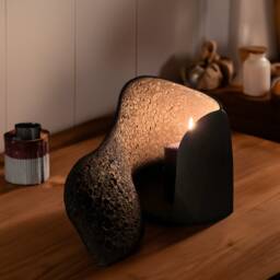 Textured Black Ceramic Candle Holder Sculptural Vase - thumbnail 2