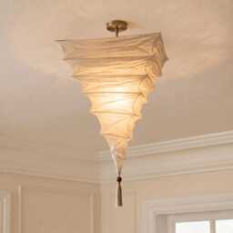 Cream Silk Pagoda Pendant Light Shade With Decorative Tassel - 14 Inch Square