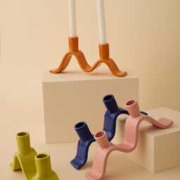 Chartreuse, Wavy Ceramic Candelabra - Handmade Candle Holder For Two Dinner Candles - thumbnail 4