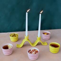 Chartreuse, Wavy Ceramic Candelabra - Handmade Candle Holder For Two Dinner Candles - thumbnail 2