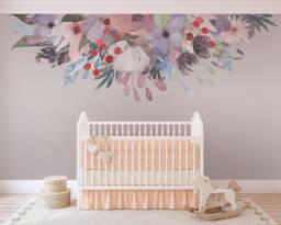 Wild Summer Garden Bouquet Pink Lavender Peonies & Blooms Wall Mural Watercolor Flowers Blossoms Decals Peel & Stick Removable