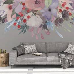 Wild Summer Garden Bouquet Pink Lavender Peonies & Blooms Wall Mural Watercolor Flowers Blossoms Decals Peel & Stick Removable - thumbnail 3