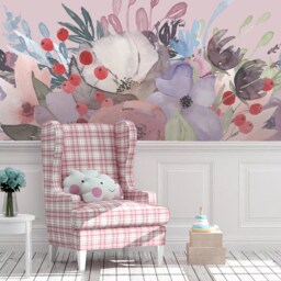 Wild Summer Garden Bouquet Pink Lavender Peonies & Blooms Wall Mural Watercolor Flowers Blossoms Decals Peel & Stick Removable - thumbnail 2